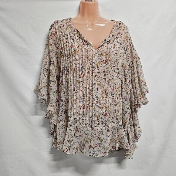Sundance Women Top Blouse Shirt Size M Soft Pink Sheer Floral Chiffon - Picture 1 of 11